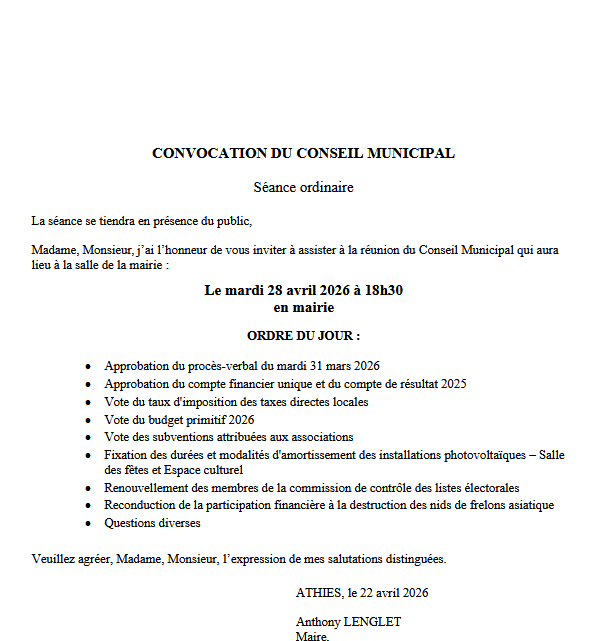 Conseil municipal du 28 avril 2026