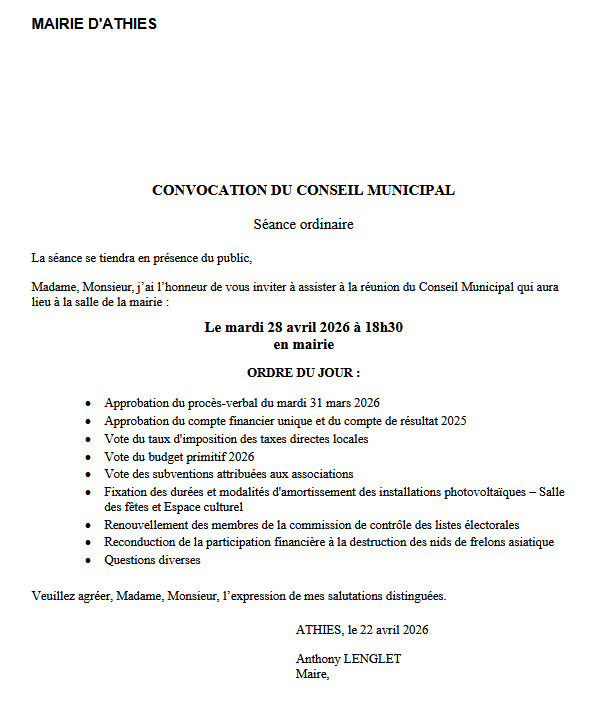 Conseil municipal du 28 avril 2026